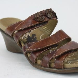 Womens Romika Leather Triple Strap Slides Low D07